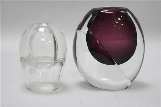 An Orrefors glass vase by Ernest Gordon and an inkwell